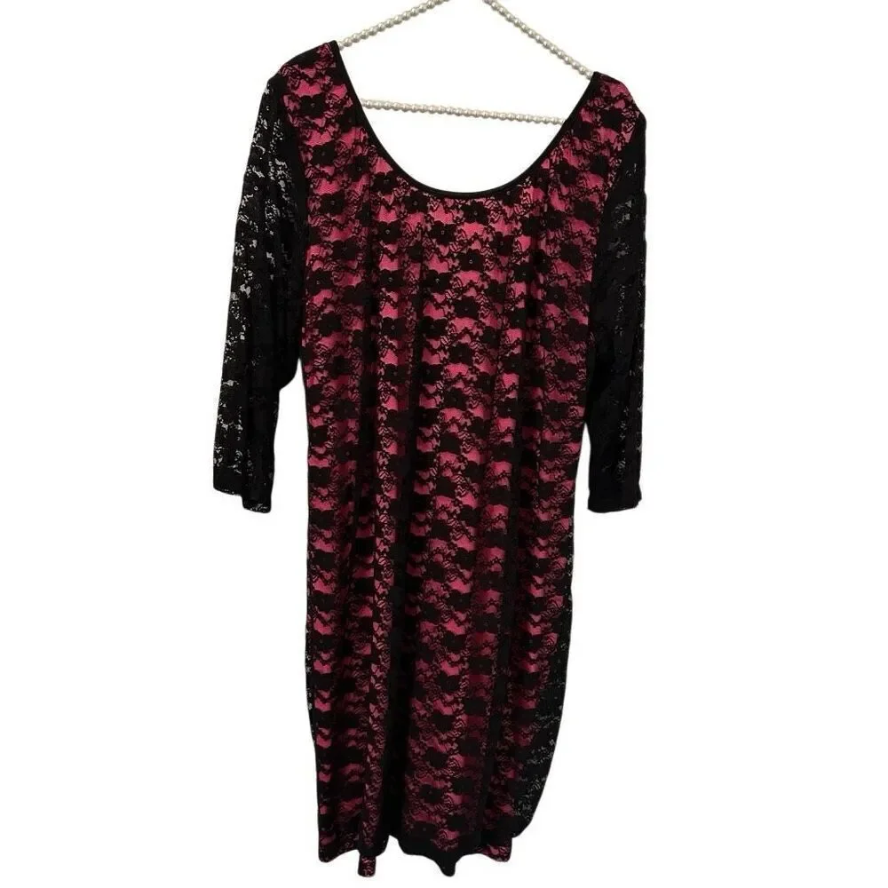 City Triangles Dress 3X Pink Black Lace Overlay Floral gothic whimsigoth witchy